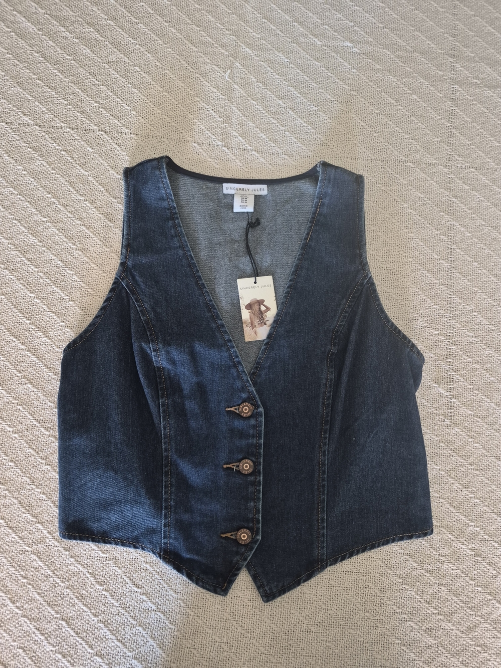 Sincerely Jules Dark Wash Denim Vest - Deep Blue